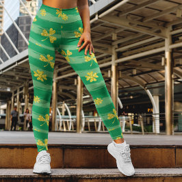 Grönt eftersträvar Mönster med Golden Klöver Patri Leggings