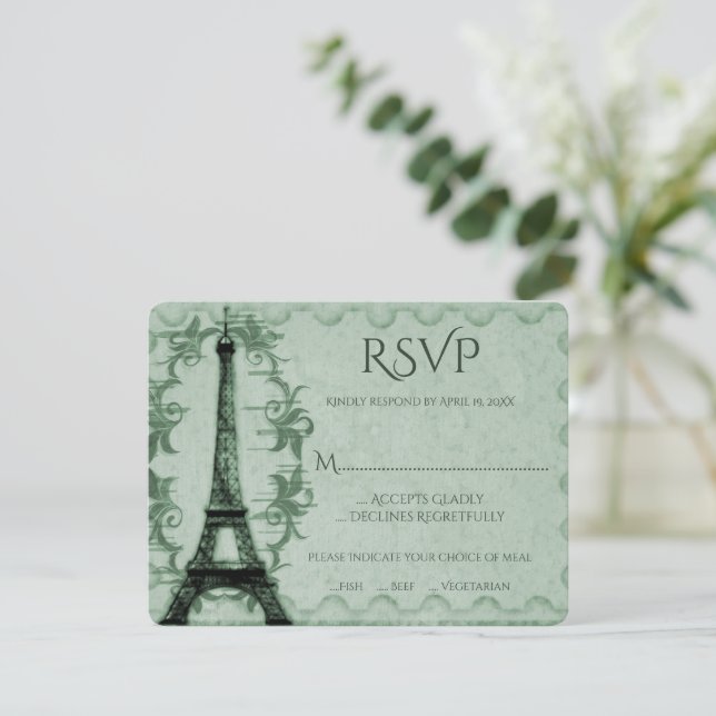 Grönt Eiffel Torn Bröllop OSA Card Kort (Stående Fram)