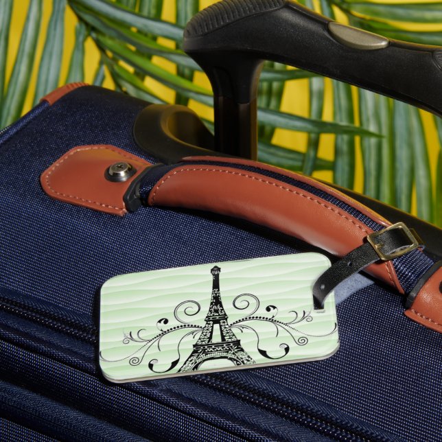 Grönt Eiffel Torn Flourish Luggage Tag Bagagebricka (Framsida Insitu 3)