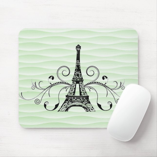 Grönt Eiffel Torn Flourish Mouse Pad Musmatta (Med mus)