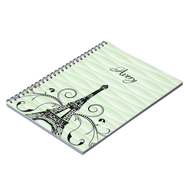 Grönt Eiffel Torn Flourish Notebook Anteckningsbok (Vänstra Sidan)