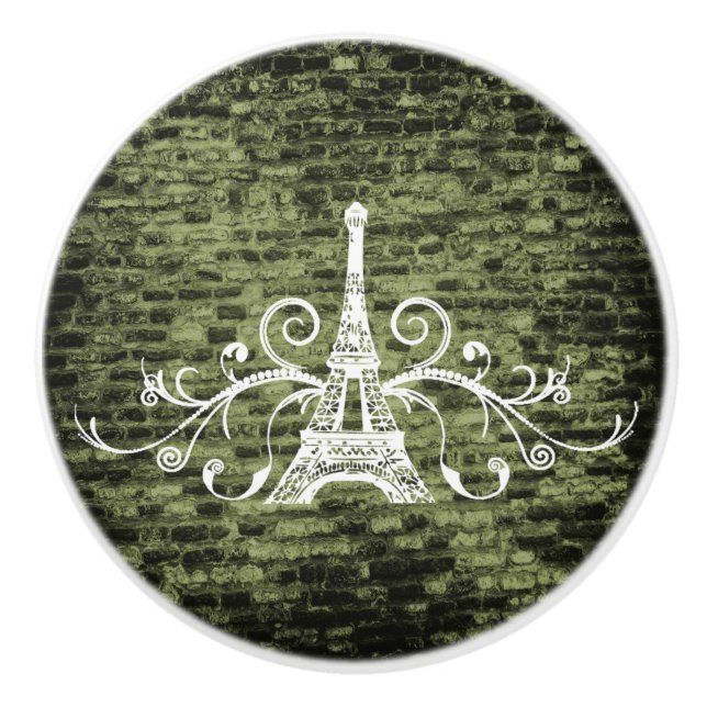 Grönt Eiffel Torn Grunge Ceramic pull Knopp (Framsidan)