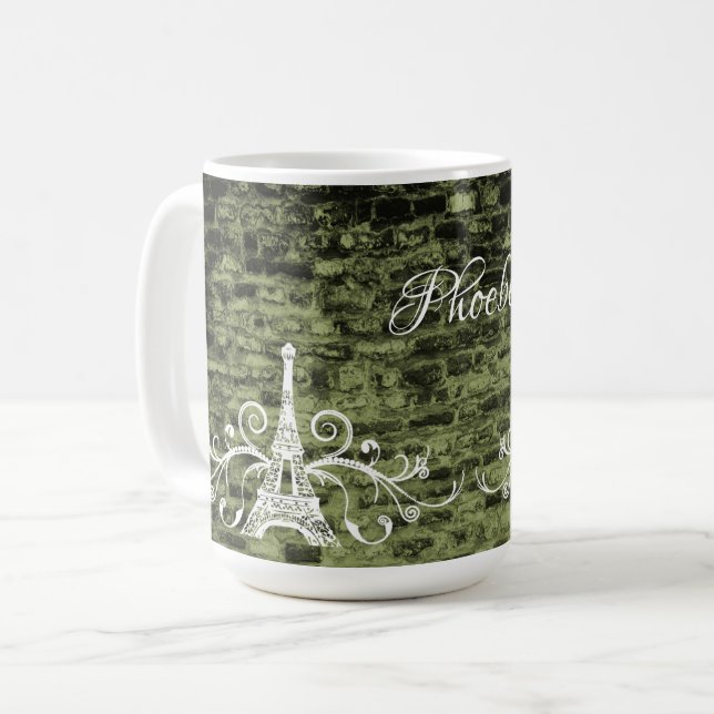 Grönt Eiffel Torn Grunge Coffee Mugg (Framsida vänster)