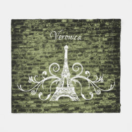 Grönt Eiffel Torn Grunge Fleece Blanket