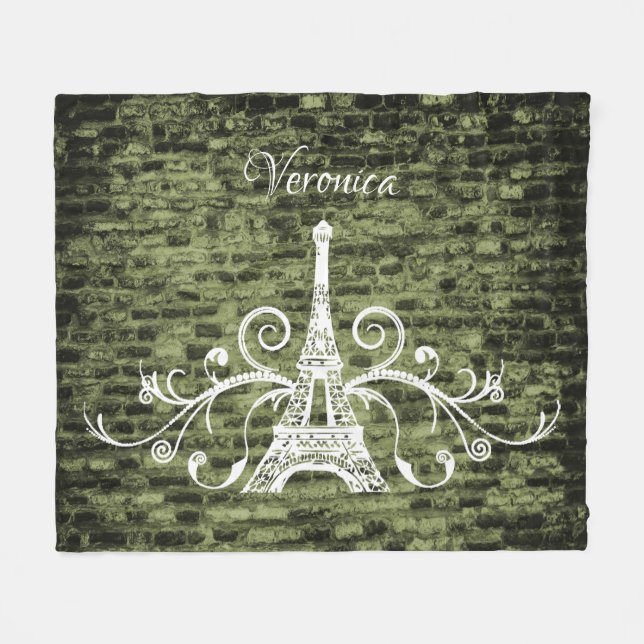 Grönt Eiffel Torn Grunge Fleece Blanket (Framsidan (Horisontell))
