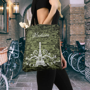 Grönt Eiffel Torn Grunge Tote Bag Tygkasse