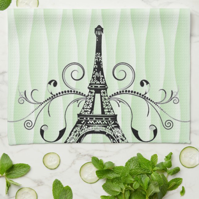 Grönt Eiffel Towel Flourish Kitchen Towel Kökshandduk (Vikta)