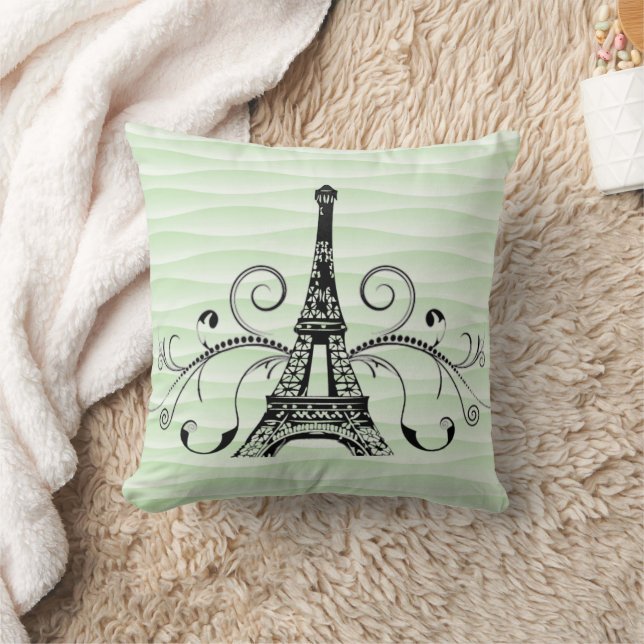 Grönt Eiffel Towel Flourish Pillow Kudde (Filt)