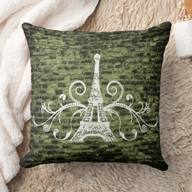 Grönt Eiffel Towel Grunge Dekorativ kudde (Filt)