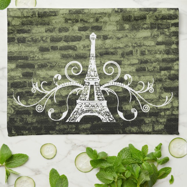 Grönt Eiffel Towel Grunge Kitchen Towel Kökshandduk (Vikta)