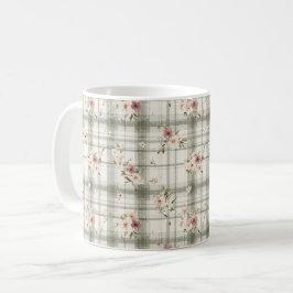 Grönt ekorregrå ränder vinröd krämfärgade blommor kaffemugg