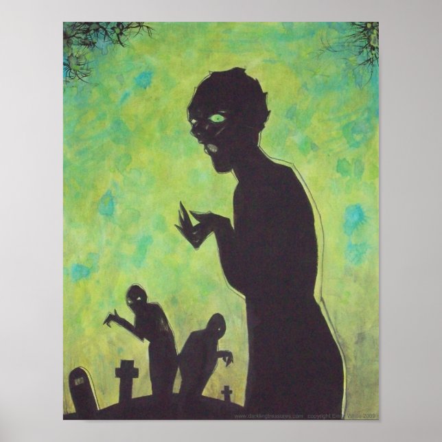 Grönt Elak GO Zombie silhouette Horror Art poster (Framsidan)