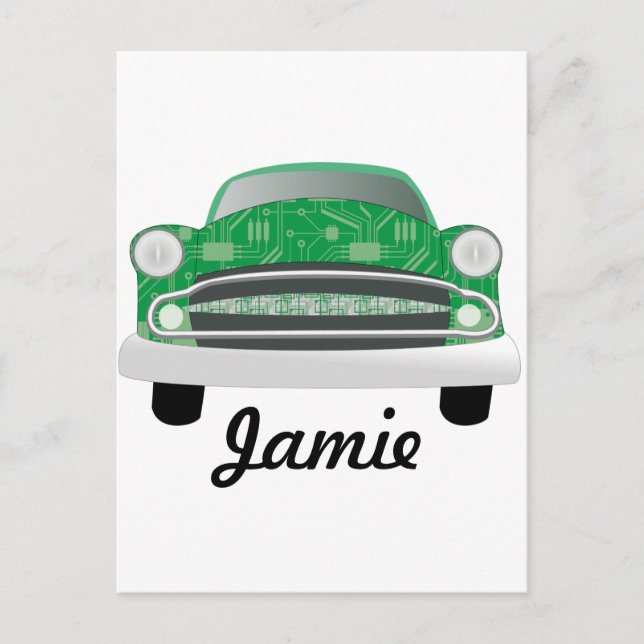 Grönt Elak Retro Car Boy's Birthday Vykort (Framsida)