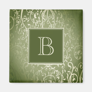 Grönt Elegant, blommande monogrammagnet Magnet
