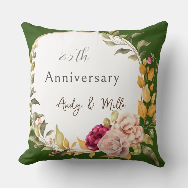 Grönt Elegant Blommigt Utandning 25 Bröllop Kudde (Framsida)