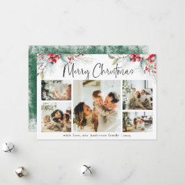 Grönt Elegant Botaniskt fotokollage jul Julkort