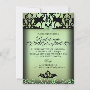 Grönt Elegant Damask Bachelorette Party Inbjudan