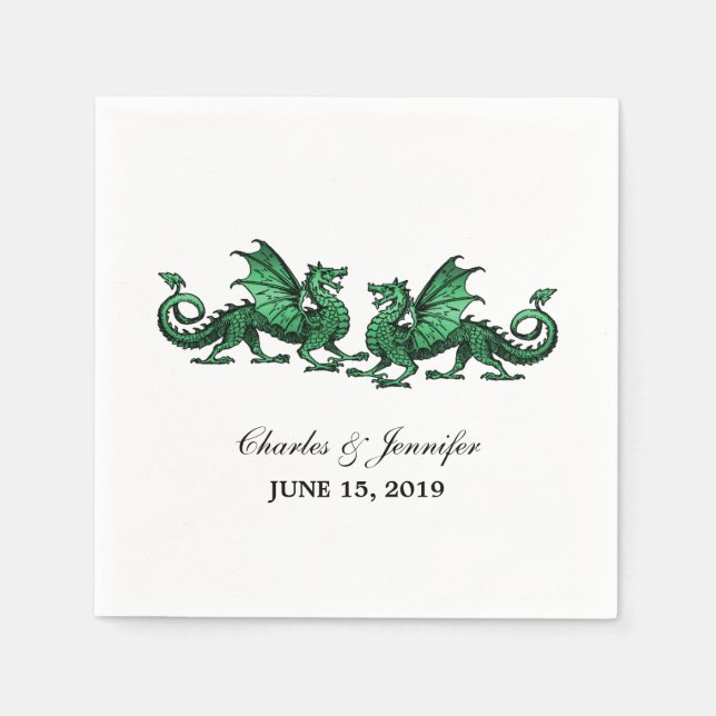 Grönt Elegant Dragons Bröllop Pappra Napkins Pappersservett (Framsidan)
