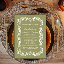 Grönt Elegant Gräns Thanksgiving Inbjudan