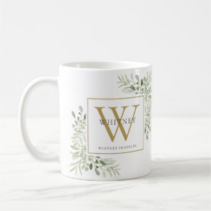 Grönt Elegant Guld Personlig Monogram Kaffemugg