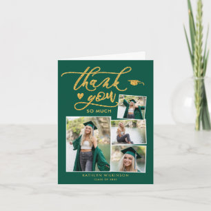 Grönt Elegant Guld Script 4 Photo Studenten Tack Kort