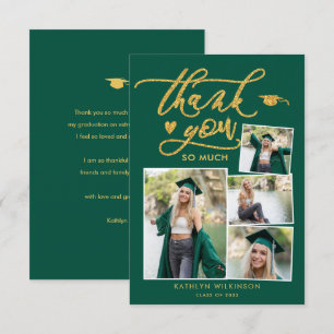 Grönt Elegant Guld-skript Photo Collage Studenten Tack Kort