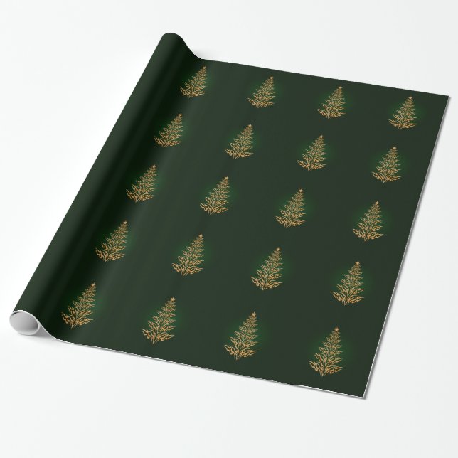 Grönt Elegant Julgran Wrapping Papper Presentpapper (Utrullad)
