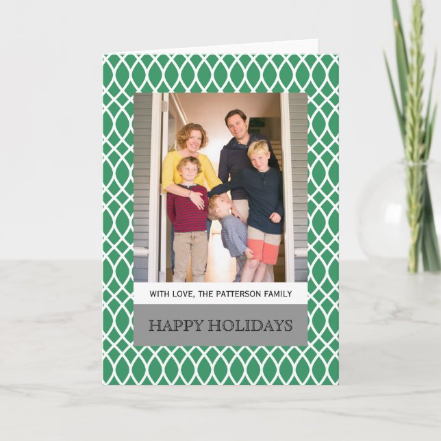 Grönt Elegant Lattice Helgdag Photo Greeting Card Helgkort (Framsida)