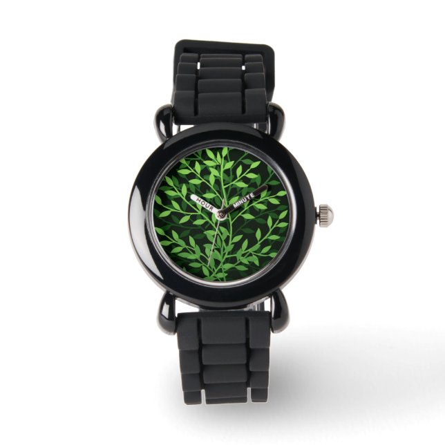 Grönt Elegant Leafy Grenar Design Armbandsur (Framsida)