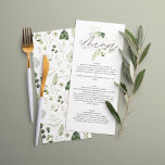 Grönt elegant modern botaniskt skript bröllop-meny meny<br><div class="desc">Blommigt för nukleär grönt och botanisk bröllop-dekormeny. Med vacker text och sage-grönt,  vattenfärgdetaljer för grått och vitt blad. Denna moderna samling i bröllop kommer säkert att sätta stil för er stora dag.</div>