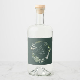 Grönt elegant modern botaniskt skript bröllop spritflaskor etikett