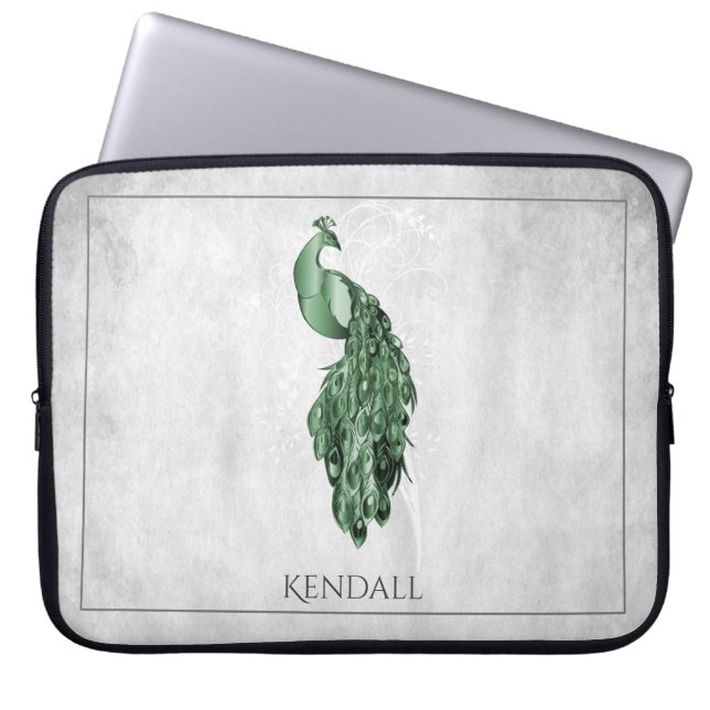 Grönt Elegant Peacock Personlig Laptop sleeve (Framsidan)