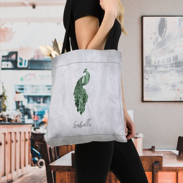 Grönt Elegant Peacock Personlig Toit Bag Tygkasse (Green Elegant Peacock Personalized Tote Bag)