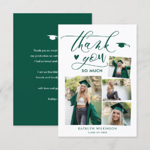 Grönt Elegant Script 4 Photo Collage Studenten Tack Kort
