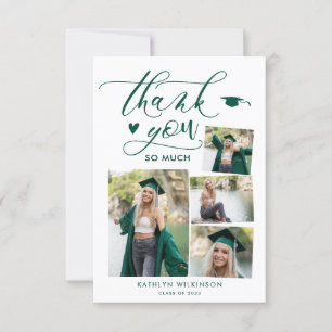 Grönt Elegant Script 4 Photo Studenten Tack Inbjudningar