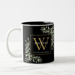Grönt Elegant Svart Guld Personlig Monogram Två-Tonad Mugg