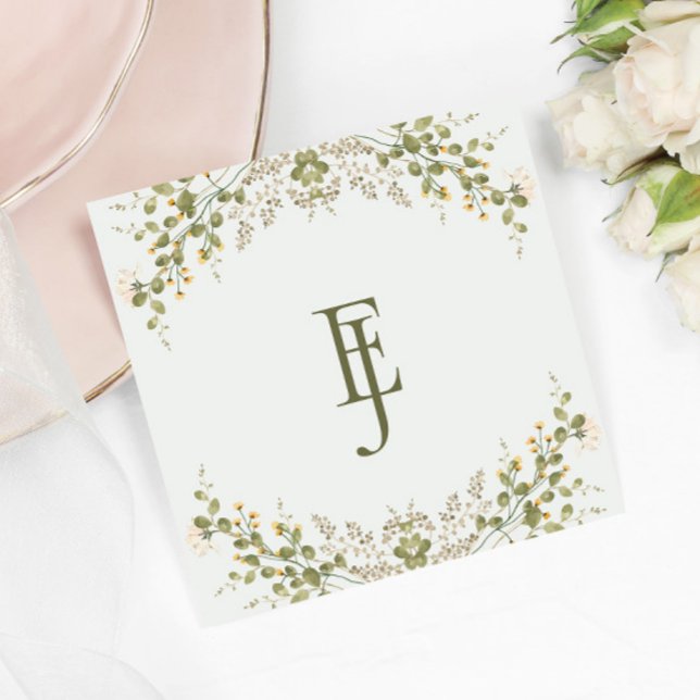 Grönt Elegant Wildblomme Bröllop Pappersservett (Skapare uppladdad)