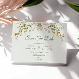 Grönt Elegant Wildblomme Bröllop spara datum