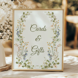 Grönt Elegant Wildblomme Bröllopskort och presente Poster