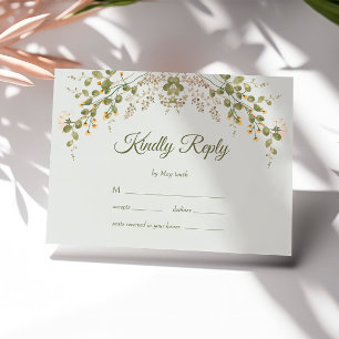 Grönt Elegant Wildblomme Pastel Bröllop OSA Card
