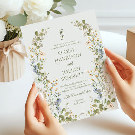 Grönt Elegant WildblomPastel Bröllop Inbjudningar