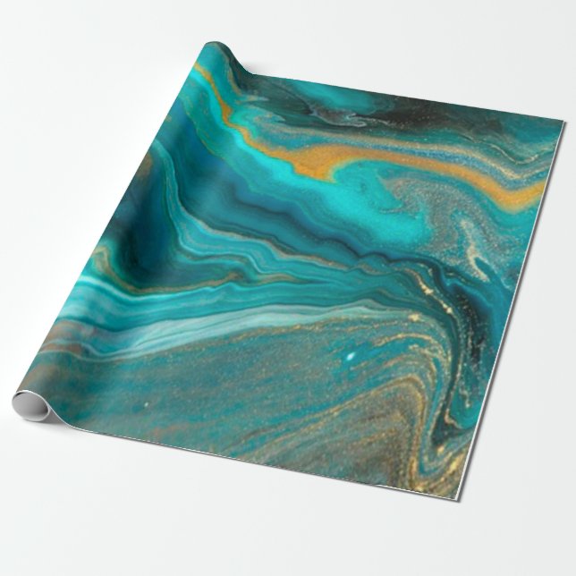 grönt elegante marmor med guld linjer presentpapper (Utrullad)