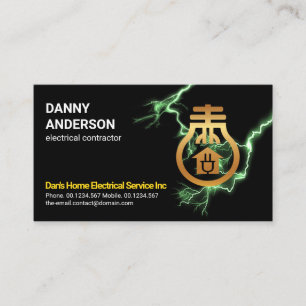 Grönt Elektriskt blixtljus Guld bulb Electrician Visitkort