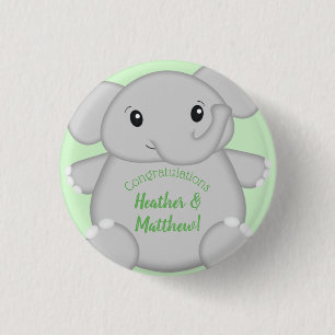 Grönt Elephant Baby Shower Knapp