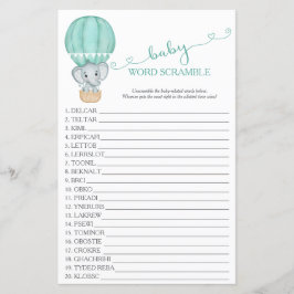 Grönt Elephant Baby Shower Ord Scramble Game
