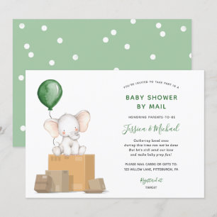 Grönt Elephant Baby Shower per Mail-inbjudan Inbjudningar