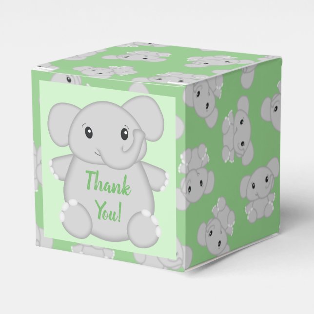 Grönt Elephant Baby Shower Presentaskar (Framsidan Sidan)