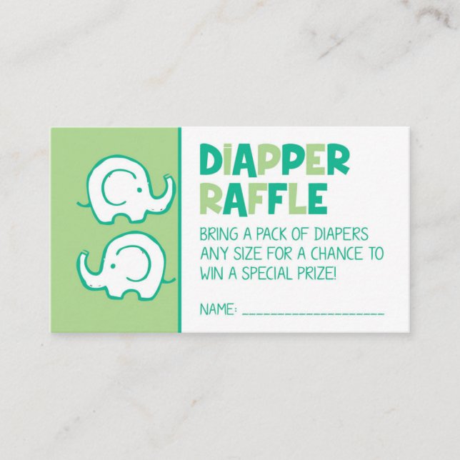 Grönt Elephant Diaper Raffle Biljett Tilläggskort (Framsida)
