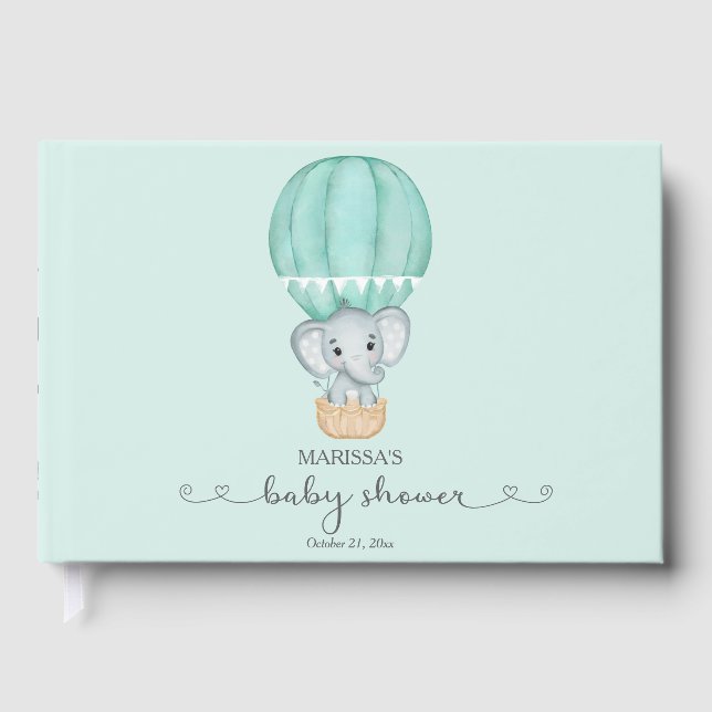 Grönt Elephant Gender Neutral Baby Shower Gästböcker (Framsida)