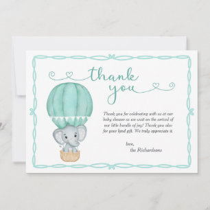 Grönt Elephant Gender Neutral Baby Shower Tack Kort
